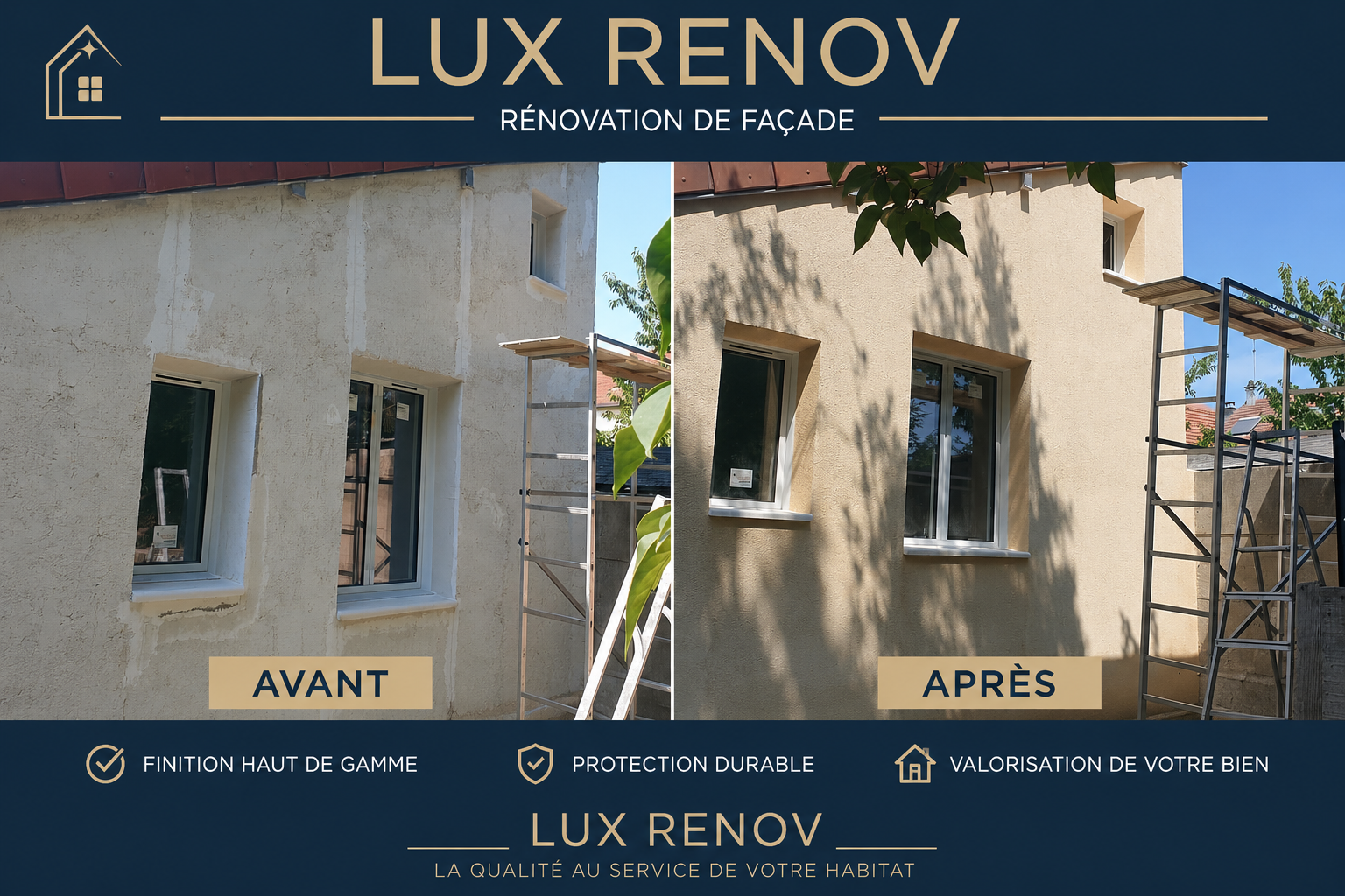 LUX RENOV — Avant / Après : rénovation de façade, finition haut de gamme et protection durable