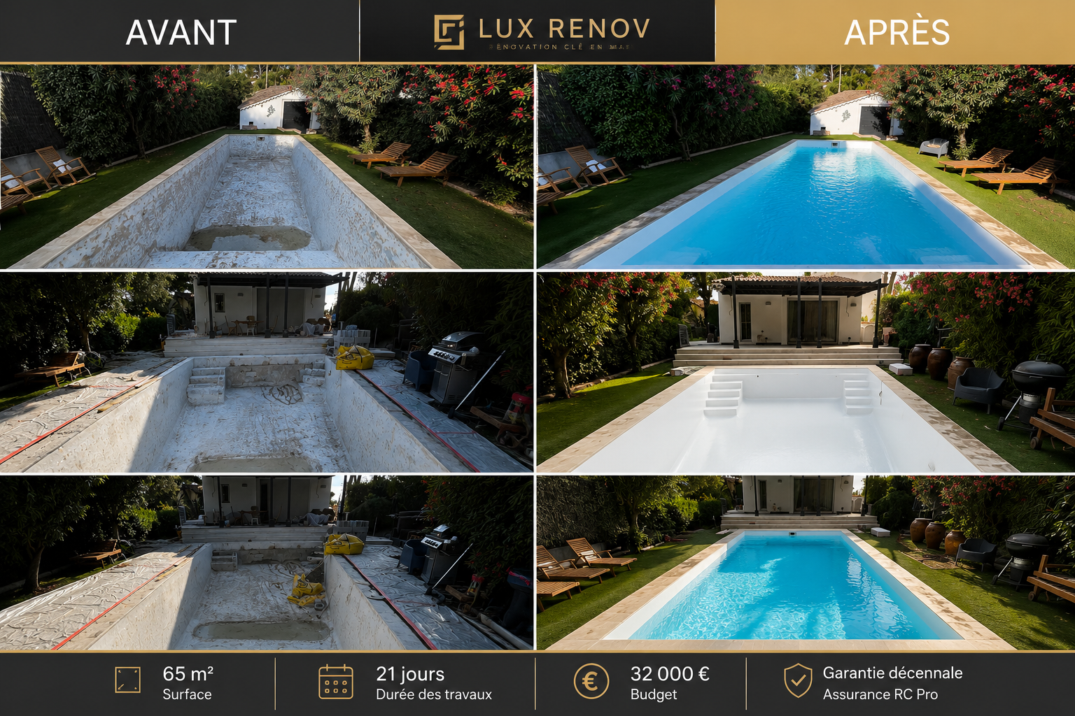 LUX RENOV — avant / après Piscine remise à neuf à Cap d'Antibes